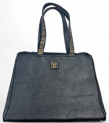 Versace Fragrances Tote Bag Black Gold Greek Key Logo Designer Promo Luxury NEW - Image 1 of 4