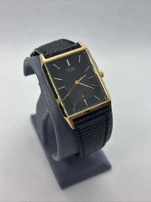 Vintage Citizen Men's Gold Tone Black Face Tank Watch 6031-K01048 - Image 1 of 4