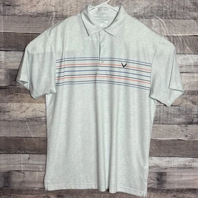 Camisa Polo Callaway Opti-Dry Para Hombre Mediana Plateada Rayas Golf Rendimiento Elastizada Foto 1 de 4