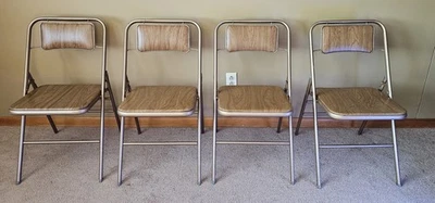 RARE Vintage 1960's Set of 4 Samsonite Brown Wood Grain Folding Chairs MCM VGC - Image 1 of 4
