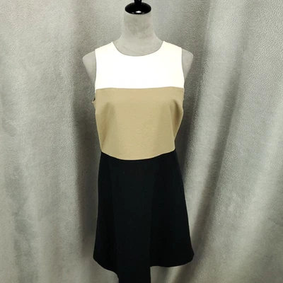 Michael Kors Dress Womens Size 6 Zip Up Back Tan White Black Lined Colorblock - Image 1 of 4