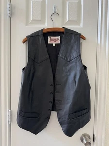 Gilet vintage in pelle nera Diamond Leather - taglia 46 lungo - made in USA - Foto 1 di 9