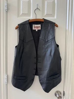 Chaleco Vintage Cuero Diamante Negro - Talla 46 Largo - Hecho en EE. UU. Foto 1 de 4