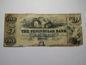 $5 18__ Detroit Michigan MI Obsolete Currency Bank Note Bill The Peninsular Bank - Picture 1 of 2