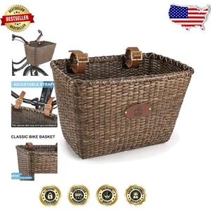 Medium Handmade Rattan Bicycle Basket with Leather Straps - Retro Chic Design - Picture 1 of 9
