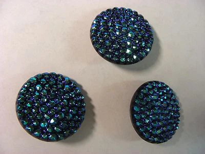 3 Buttons - Czech Glass - Turquoise/Royal/Purple Iridescent - 28MM  - 1 1/8" - Image 1 of 4