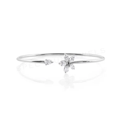 0.95 Ct Pear Lab Grown CVD Diamond Cuff 14k White Gold Bangle Bracelet Gift - Image 1 of 4