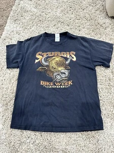 Sturgis Bike Week 2008 Größe L T-Shirt Schwarz Bison Buffalo Bike Flames - Bild 1 von 7