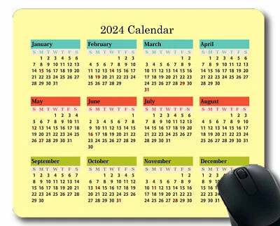 Calendar 2024 Year Mouse Pad,Pink Mouse Pad with Stitched Edge - Image 1 of 4