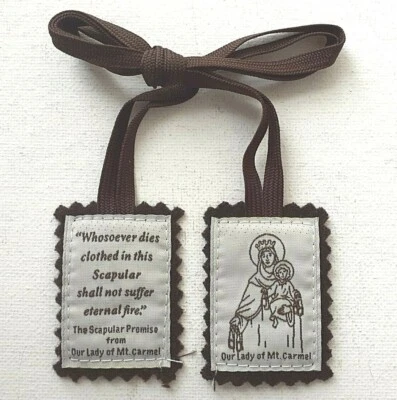 BROWN SCAPULAR of Our Lady of Mount Carmel   Traditional Woollen Scapular - Image 1 of 4