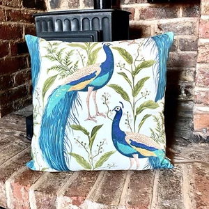 910. Large Peacock 100% Cotton Cushion Cover - Picture 1 of 6