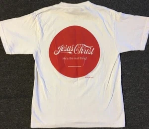 Vtg 90s Kids Jesus He’s The Real Thing Coke Parody Shirt L God Religion Funny - Picture 1 of 8