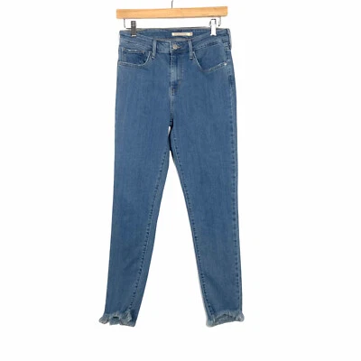 Pantalones de mezclilla ajustados de tiro alto Levi's 721 para mujer talla 28 azul elástico dobladillo crudo Foto 1 de 4