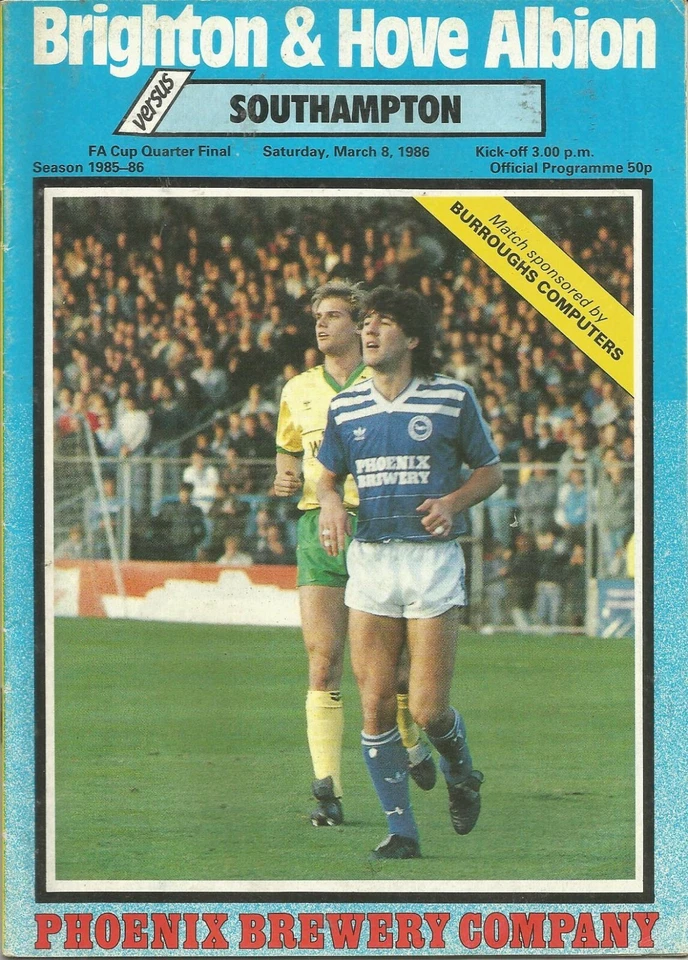 Brighton & HA v Southampton - FA Cup QF - 8/3/1986 - Football Programme - Image 1 of 1
