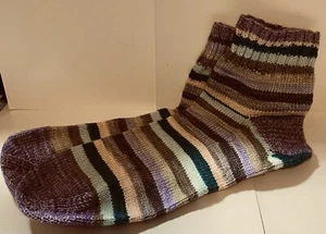 Hand Knitted Handmade Men's Boot Slipper Socks Wool Yarn Sz 10-12 - Picture 1 of 3