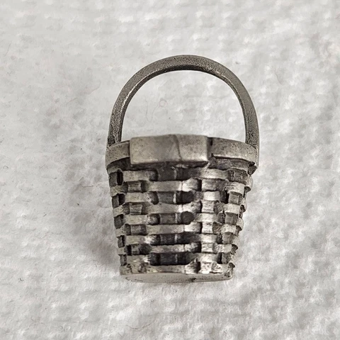 Longaberger Vintage Miniature Pewter Measuring Basket Figurine Pendant Charm Cover