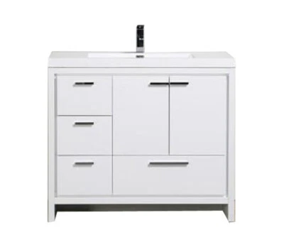 Alma Allier 42" Gloss White Vanity With A Integrated Sink /  Left Side Drawers - Image 1 of 3