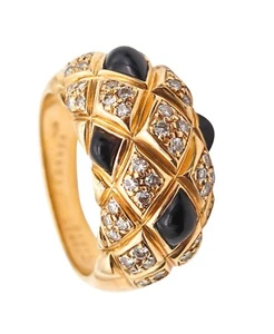 Chaumet Paris Quilted Cocktail Ring In 18Kt Gold With 1.72 Ctw Diamonds And Onyx - Picture 1 of 6