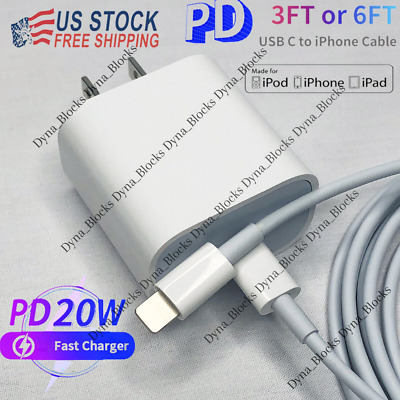 Fast Charger 20W PD Power Adapter Cable Cord USB Type-C For IPhone 11/12/13/14/X • 6.83$