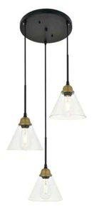Pendant Chandelier Light Black and Brass Glass Shades Dining Room Kitchen Island - Picture 1 of 11