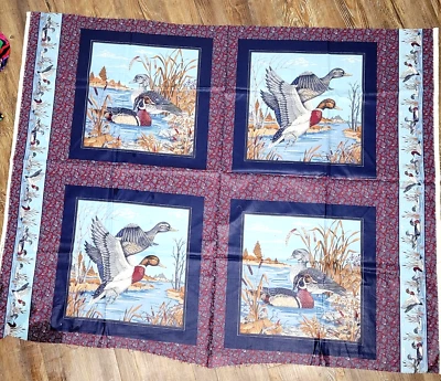 Remnant FABRIC cotton Craft Panels Material Pillows Ducks Cabin Rustic - Image 1 of 4