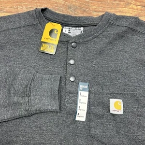 Carhartt Men S Dk Gray Relaxed Fit Heavyweight Henley Snap Pocket Thermal Shirt - Picture 1 of 8