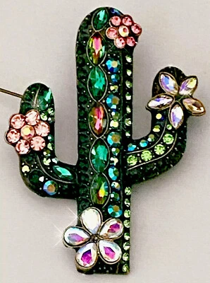 GRAN BROCHE FLORAL DE CACTUS BRONCE BRUÑIDO CRISTALES BRILLANTES ENVÍO GRATUITO A EE. UU. Foto 1 de 4