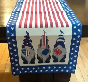 4th of July Table Runner Canvas Extra Long 106" x 13" Gnomes Stars & Stripes New - Picture 1 of 7