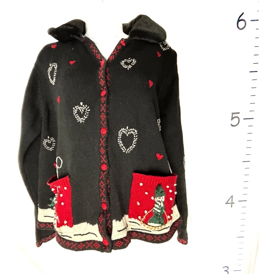 Karen Scott Sport Muñecos de Nieve Navidad Cárdigan Suéter con Cuello de Piel Sintética XL Foto 1 de 4