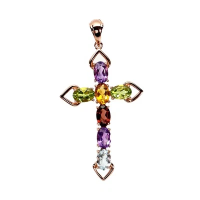 925 Sterling Silver Pendant Oval Citrine Amethyst Peridot Gemstone Cross Jewelry - Image 1 of 4