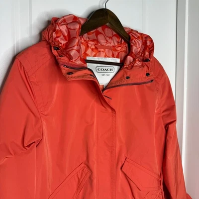 Coach Women Orange Lightweight Hooded Anorak Rain Jacket XS - Image 1 of 4