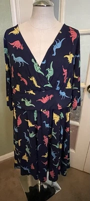 Jessy B ModCloth Plus Size Navy Blue Dinosaur Dress Size 1x Flowy Lined - Image 1 of 4