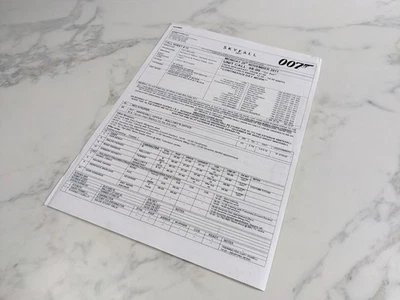 James Bond 007 Skyfall 2011 Callsheet 16 Production Movie Film Set Memorabilia - Image 1 of 3