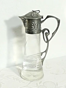 Alte Jugendstil Karaffe geschliffenes Glas, Zinnfassung - Bild 1 von 10