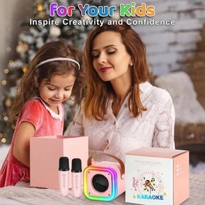Portable Mini Karaoke Machine Loud 2 Wireless Microphones Bluetooth LED Lights - Picture 1 of 24