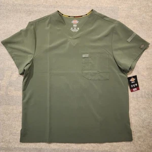 Dickies EDS Essentials Scrub Top DK635 Olive Large RN93643 V-Neck Stretch NWT - Picture 1 of 6