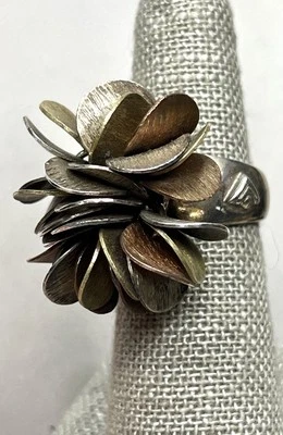 Retired Silpada Cha Cha Ring 925 Sterling Silver Brass Copper Brushed Discs Sz 6 - Image 1 of 3