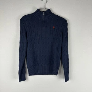 Polo Ralph Lauren Boys Blue Cable Knit 1/4 Zip Pullover Size Medium 10-12 - Picture 1 of 6
