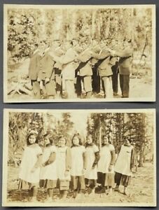 Deux cartes postales RPPC vers 1915 d'étudiants amérindiens en Alaska