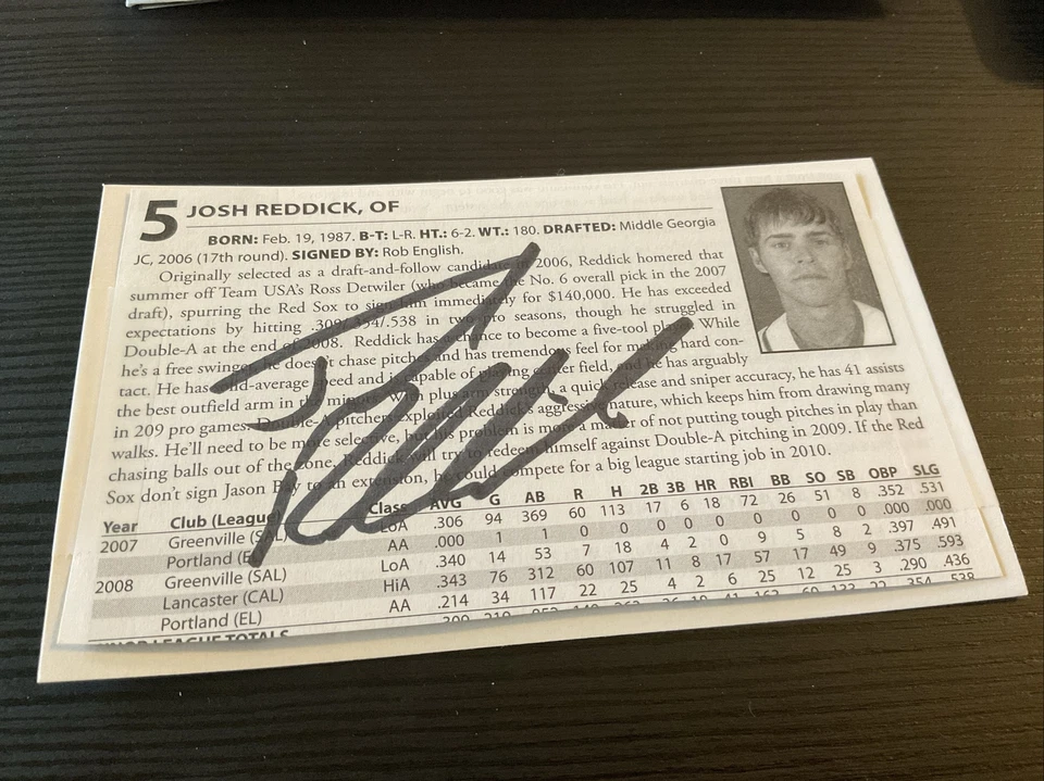 Corte firmado montado en una tarjeta de 3x5 2009 Boston Josh Reddick Foto 1 de 1