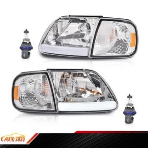 Fit For 97-04 F150 Expedition Clear LED Tube Headlights & Corner Parking Lights - Picture 1 of 9