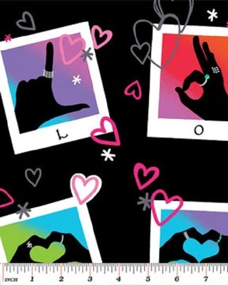 Signs of Love Sign Language Printed Cotton Fabric Panel - Benartex Foto 1 de 2