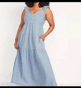 NWT Old Navy Denim Chambray Tiered All-Day Fit & Flare Maxi Dress - Size 2X - Picture 1 of 5