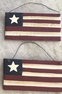 Patriotic Wooden Flag Hanging Ornaments (set of 2)-7x3.5 Inch. - Picture 1 of 3