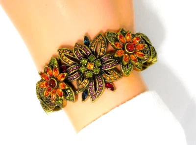 Brazalete Brazalete Diseñador Heidi Daus Floral Declaración Cristal Swarovski Bisagras Foto 1 de 4