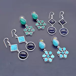 Vintage Black Onyx Earrings Combo 4 Pair 925 Sterling Silver Plated Jewelry - Picture 1 of 7