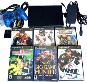 TOP SONY PLAYSTATION 2 SLIM KONSOLE & 6 SPIELE BLAU CONTROLLER + MEMORY CARD - Bild 1 von 12