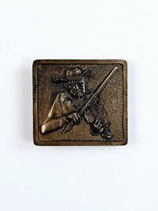 1976 Bergamont Brass Works Belt Buckle Darien Wisconsin USA Cowboy Violinist Vtg - Picture 1 of 9