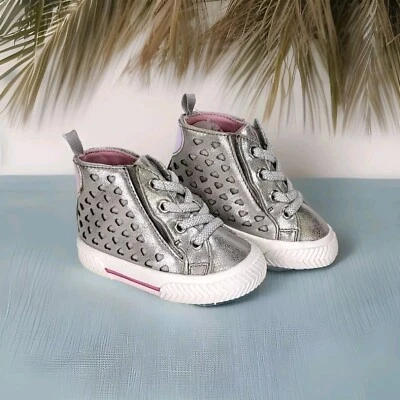 Toddler Wonder Nation Silver Heart High Top Sneakers Size 2 Non-Slip Metallic - Image 1 of 4