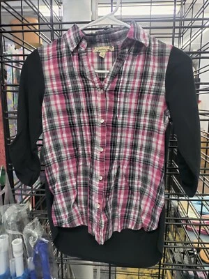 Girls Long Sleeve Button Up Shirt, Brand Speechless, Size Large, Black & Plaid - Image 1 of 4